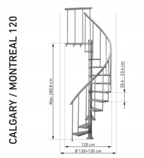 Schody Spiralne Calgary Białe-Buk 120 cm / 140 cm