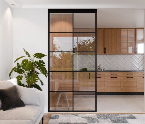 Ścianka Działowa Szklana Loft Profil Aluminiowy Czarny 1 szt. LAGUNA walk-in NA WYMIAR RÓŻNE WZORY