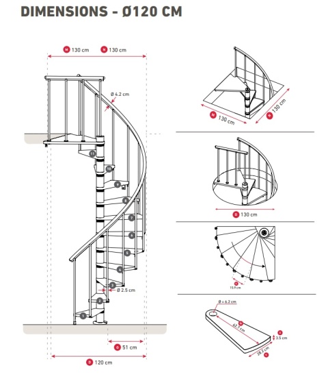 Schody Spiralne Calgary Białe-Buk Kręcone 120 cm Schody Spiralne Calgary Białe-Buk Kręcone 120 cm