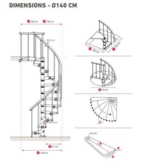 Schody Spiralne Calgary Białe-Buk Kręcone 140 cm Schody Spiralne Calgary Białe-Buk Kręcone 140 cm