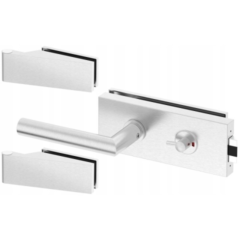 Zestaw Okuć do drzwi szklanych SLIM PRO SREBRNE INOX zamek BLOKADA WC Zestaw Okuć do drzwi szklanych SLIM PRO SREBRNE INOX zamek BLOKADA WC
