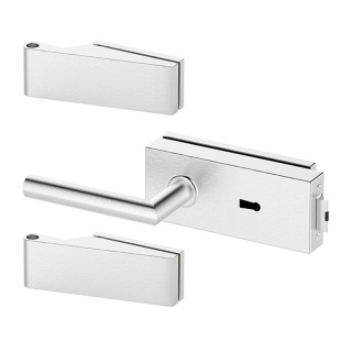 Zestaw Okuć do drzwi szklanych SLIM PRO Srebrne INOX zamek klucz