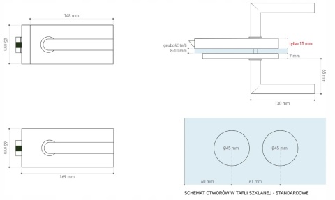 Zestaw Okuć do drzwi szklanych SLIM PRO Srebrne INOX zamek na wkładkę patent Zestaw Okuć do drzwi szklanych SLIM PRO Srebrne INOX zamek na wkładkę patent