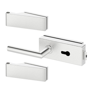 Zestaw Okuć do drzwi szklanych SLIM PRO Srebrne INOX zamek na wkładkę patent