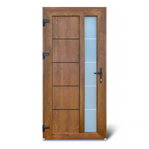 Drzwi Zewnetrzne Wejściowe Złoty Dąb Szyba PCV ORION 100X210