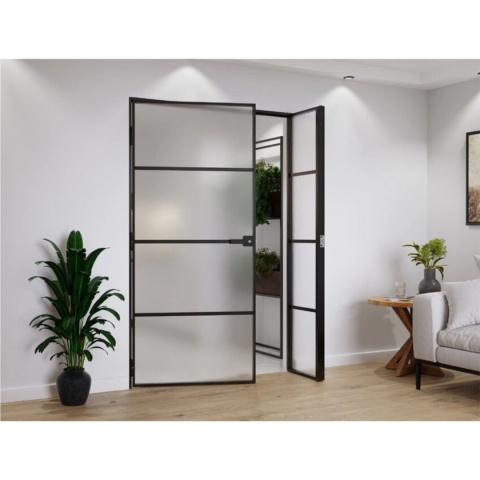Drzwi Dwuskrzydłowe Industrial Loft Aluminium Satyna 4 pola 1238 X 2080 Lewe