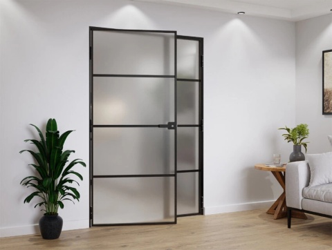 Drzwi Dwuskrzydłowe Industrial Loft Aluminium Satyna 4 pola 1238 X 2080 Lewe