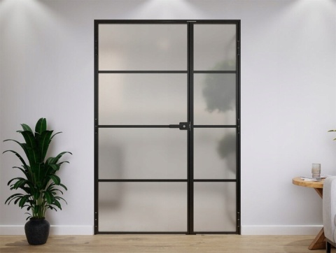 Drzwi Dwuskrzydłowe Industrial Loft Aluminium Satyna 4 pola 1238 X 2080 Lewe