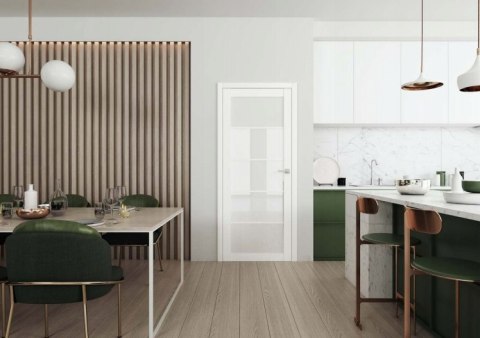 Drzwi Szklone LOFT 40 Biały Mat Szyba Mleczna Szprosy 90 Prawe OUTLET