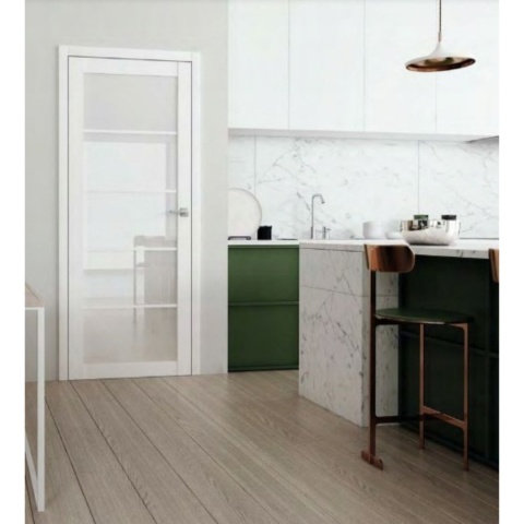 Drzwi Szklone LOFT 40 Biały Mat Szyba Mleczna Szprosy 90 Prawe OUTLET