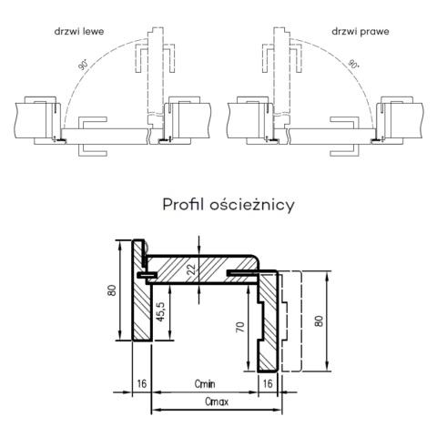 Ościeżnica DRE Regulowana Rewersyjna Kolory