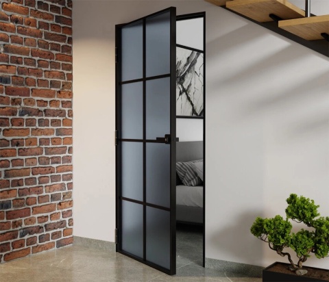Drzwi Aluminiowe Float 8 pól Slim Loft Komplet z Ościeżnica Szyba Grafit-Satyna