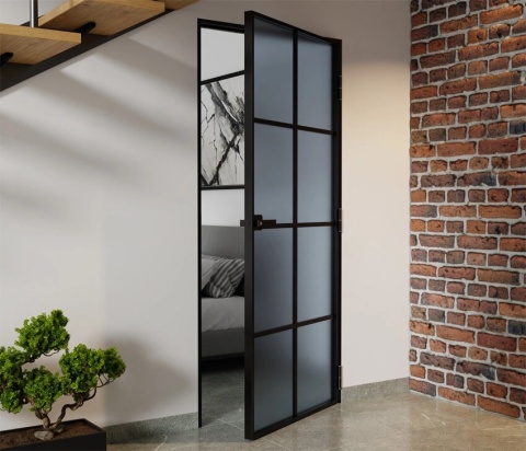 Drzwi Aluminiowe Float 8 pól Slim Loft Komplet z Ościeżnica Szyba Grafit-Satyna
