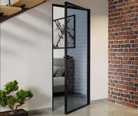 Drzwi Aluminiowe Float Slim Loft Komplet z Ościeżnica Szyba Grafit Bez Wzoru