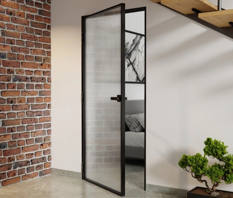 Drzwi Aluminiowe Float Slim Loft Komplet z Ościeżnica Szyba Flutez Bez Wzoru