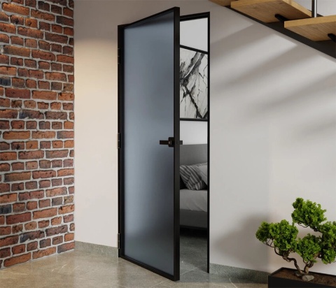 Drzwi Aluminiowe Float Slim Loft Komplet z Ościeżnica Szyba Satyna-Grafit Bez Wzoru