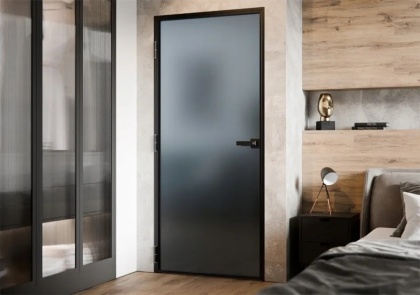 Drzwi Aluminiowe Float Slim Loft Komplet z Ościeżnica Szyba Satyna-Grafit Bez Wzoru