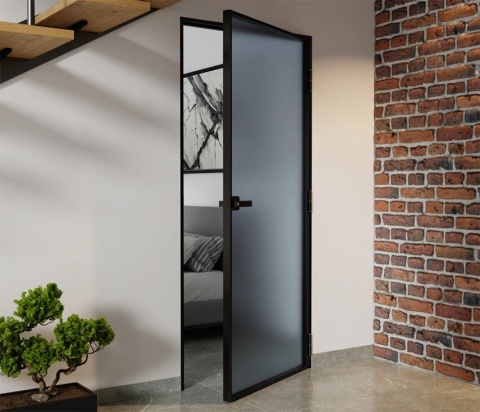 Drzwi Aluminiowe Float Slim Loft Komplet z Ościeżnica Szyba Satyna-Grafit Bez Wzoru