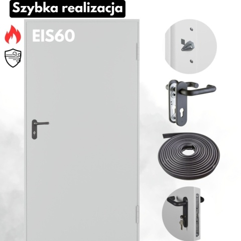 Drzwi Przeciwpożarowe Dymoszczelne EIS60 Padilla Szare RAL 7035 PPOŻ 90 cm