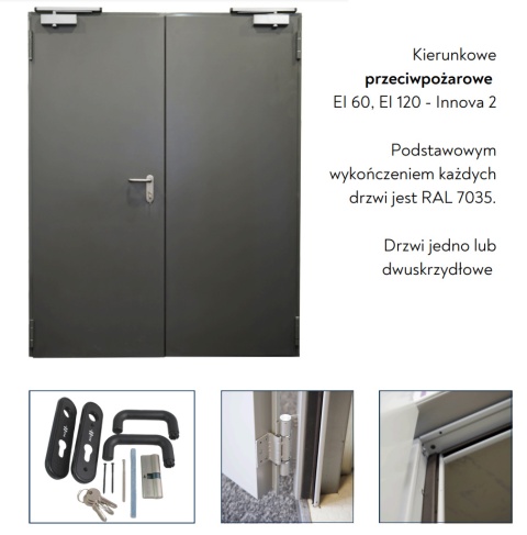 Drzwi Zewnętrzne Przeciwpożarowe EI120 INNOVA RAL 7035 Padilla Dwuskrzydłowe RÓŻNE WYMIARY PPOŻ