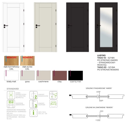 Drzwi Tago Ramowe Pełne Przylgowe/ Bezprzylgowe Kolory