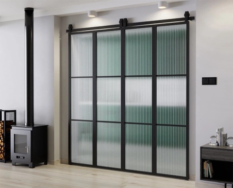 Drzwi Harmonijkowe Podwójne Przesuwne Łamane Aluminium Gładkie Szyba Loft Flutez 2x97