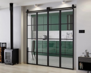 Drzwi Harmonijkowe Podwójne Przesuwne Łamane Aluminium Gładkie Szyba Przeźroczysta 2x97