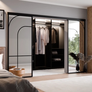 Drzwi Podwójne Przesuwne Aluminium Gładkie Szyba Loft Lustro Srebrne Łuk 3