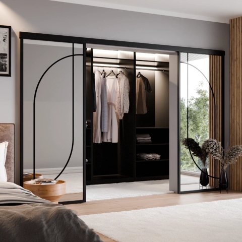 Drzwi Podwójne Przesuwne Aluminium Gładkie Szyba Loft Lustro Srebrne Łuk 4