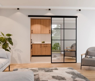 Drzwi Przesuwne Szklane LAGUNA Aluminium Czarne Srerokie Lustro