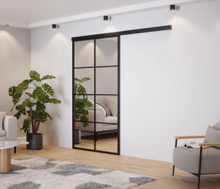 Drzwi Przesuwne Szklane LAGUNA Aluminium Czarne Srerokie Lustro