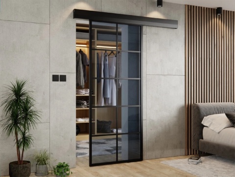 Drzwi Przesuwne Szklane Thor Aluminium Czarne 10 pól Szyba do Wyboru