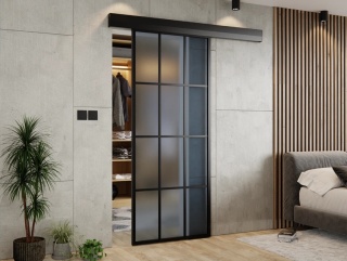 Drzwi Przesuwne Szklane Thor Aluminium Czarne 12 pól Szyba do Wyboru