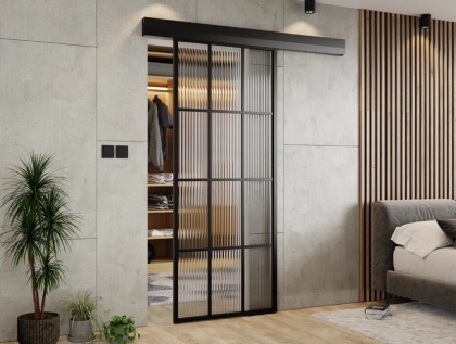 Drzwi Przesuwne Szklane Thor Aluminium Czarne 12 pól Szyba do Wyboru