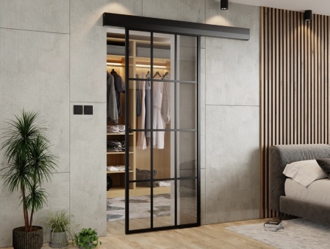 Drzwi Przesuwne Szklane Thor Aluminium Czarne 12 pól Szyba do Wyboru