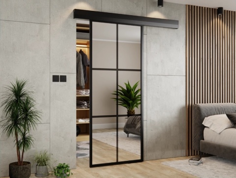 Drzwi Przesuwne Szklane Thor Aluminium Czarne 6 pól Lustro Obustronne