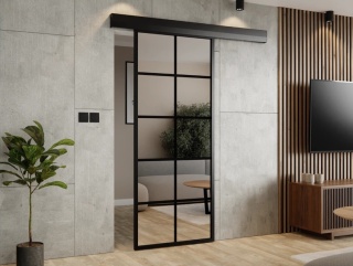 Drzwi Przesuwne Szklane Thor Aluminium Czarne 10 pól Lustro Obustronne