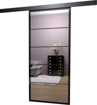 Drzwi Przesuwne Szklane Thor Aluminium Czarne 5 pól Lustro Obustronne