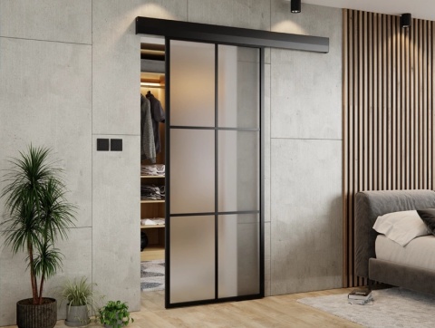 Drzwi Przesuwne Szklane Thor Aluminium Czarne 6 pól Szyba do Wyboru