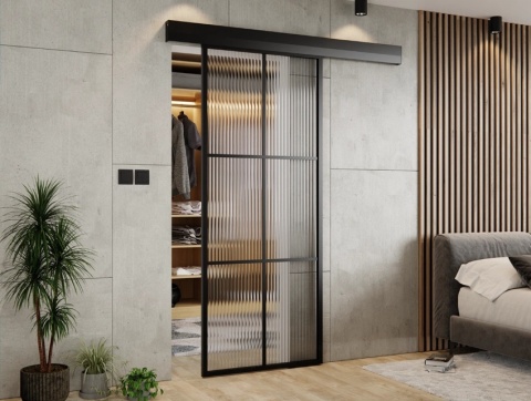 Drzwi Przesuwne Szklane Thor Aluminium Czarne 6 pól Szyba do Wyboru