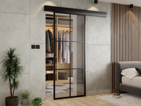 Drzwi Przesuwne Szklane Thor Aluminium Czarne 6 pól Szyba do Wyboru