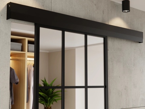 Drzwi Przesuwne Szklane Thor Aluminium Czarne 12 pól Lustro Obustronne