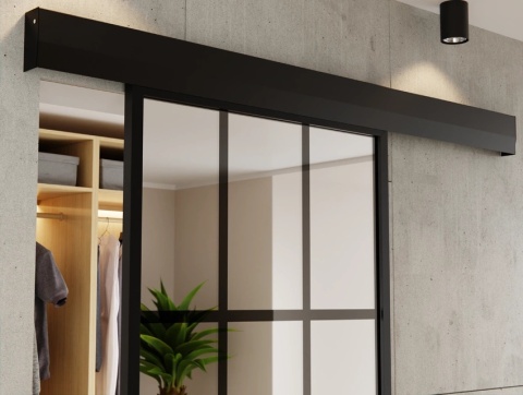 Drzwi Przesuwne Szklane Thor Aluminium Czarne 12 pól Lustro Obustronne