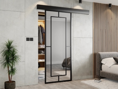 Drzwi Przesuwne Szklane Thor Aluminium Czarne 5C pól Lustro Obustronne