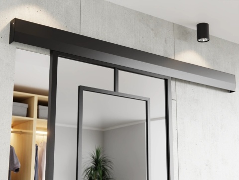 Drzwi Przesuwne Szklane Thor Aluminium Czarne 5C pól Lustro Obustronne