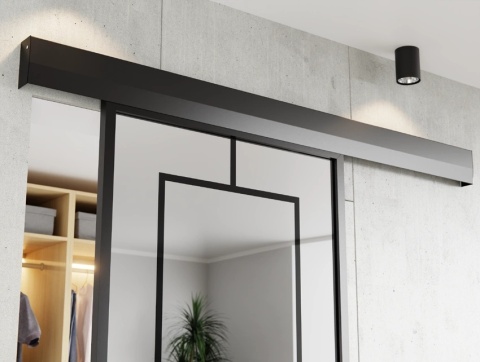 Drzwi Przesuwne Szklane Thor Aluminium Czarne 5C pól Lustro Obustronne