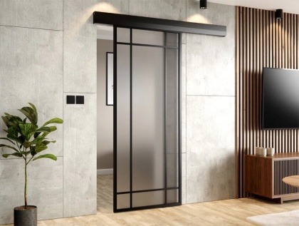 Drzwi Przesuwne Szklane Thor Aluminium Czarne 9 pól Szyba do Wyboru