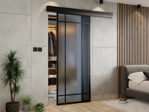 Drzwi Przesuwne Szklane Thor Aluminium Czarne 9 pól Szyba do Wyboru