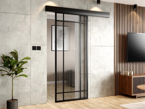 Drzwi Przesuwne Szklane Thor Aluminium Czarne 9 pól Szyba do Wyboru