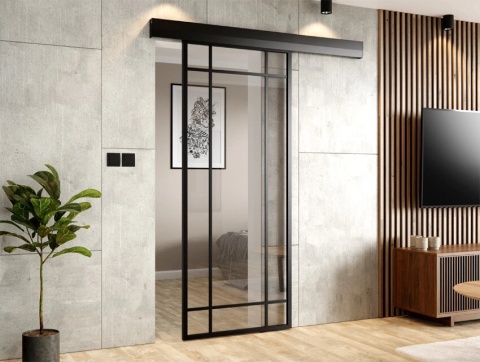 Drzwi Przesuwne Szklane Thor Aluminium Czarne 9 pól Szyba do Wyboru